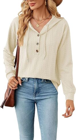 Zontroldy Women's Fall Fashion Long Sleeve Button Collar Knitted Pullover Hoodies Sweaters Sweatshirts in Kuwait