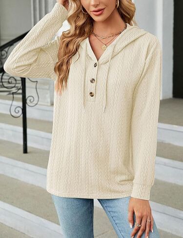 Zontroldy Women's Fall Fashion Long Sleeve Button Collar Knitted Pullover Hoodies Sweaters Sweatshirts in Kuwait