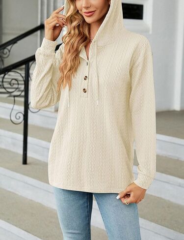 Zontroldy Women's Fall Fashion Long Sleeve Button Collar Knitted Pullover Hoodies Sweaters Sweatshirts in Kuwait