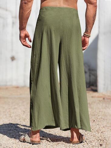 Runcati Mens Linen Wrap Pants Thai Fisherman Yoga Beach Hippie Lightweight Loose Fit Pants in Saudi Arabia