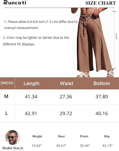 Runcati Mens Linen Wrap Pants Thai Fisherman Yoga Beach Hippie Lightweight Loose Fit Pants in Saudi Arabia