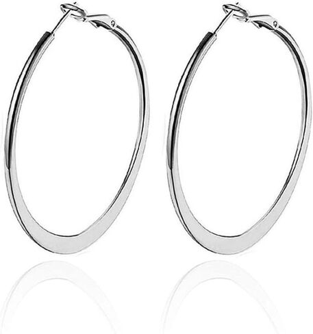 أقراط دائرية ذهبية للنساء والفتيات 14 قيراط مطلية بالذهب من الفولاذ المقاوم للصدأ والفضة على شكل أنبوب دائري كبير أقراط دائرية 30 مم 40 مم 50 مم 60 مم 70 مم 80 مم مشبك جراد البحر أقراط مسطحة سفلية لا تسبب الحساسية in Kuwait