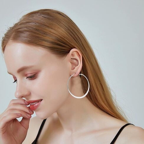 أقراط دائرية ذهبية للنساء والفتيات 14 قيراط مطلية بالذهب من الفولاذ المقاوم للصدأ والفضة على شكل أنبوب دائري كبير أقراط دائرية 30 مم 40 مم 50 مم 60 مم 70 مم 80 مم مشبك جراد البحر أقراط مسطحة سفلية لا تسبب الحساسية in Kuwait