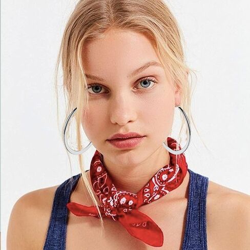 أقراط دائرية ذهبية للنساء والفتيات 14 قيراط مطلية بالذهب من الفولاذ المقاوم للصدأ والفضة على شكل أنبوب دائري كبير أقراط دائرية 30 مم 40 مم 50 مم 60 مم 70 مم 80 مم مشبك جراد البحر أقراط مسطحة سفلية لا تسبب الحساسية in Kuwait