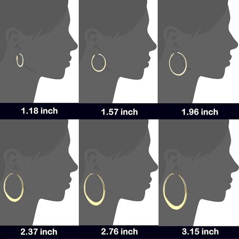 أقراط دائرية ذهبية للنساء والفتيات 14 قيراط مطلية بالذهب من الفولاذ المقاوم للصدأ والفضة على شكل أنبوب دائري كبير أقراط دائرية 30 مم 40 مم 50 مم 60 مم 70 مم 80 مم مشبك جراد البحر أقراط مسطحة سفلية لا تسبب الحساسية in Kuwait