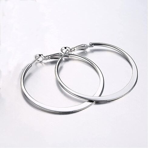 أقراط دائرية ذهبية للنساء والفتيات 14 قيراط مطلية بالذهب من الفولاذ المقاوم للصدأ والفضة على شكل أنبوب دائري كبير أقراط دائرية 30 مم 40 مم 50 مم 60 مم 70 مم 80 مم مشبك جراد البحر أقراط مسطحة سفلية لا تسبب الحساسية in Kuwait