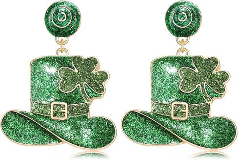 Holiday St Patrick's Day Earrings Dangling Green Shamrock Earrings Festive Clover Luck Hat Leprechaun Funny Irish Drop Dangle Earrings Jewelry Gift for Women Girls in Kuwait