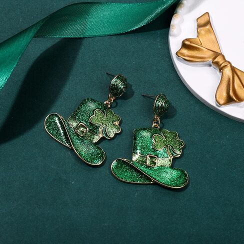 Holiday St Patrick's Day Earrings Dangling Green Shamrock Earrings Festive Clover Luck Hat Leprechaun Funny Irish Drop Dangle Earrings Jewelry Gift for Women Girls in Kuwait