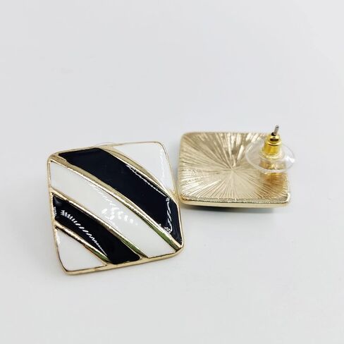 Black and White Square Earrings for Women Retro Statement Earrings in Saudi Arabia