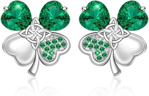 St Patricks Day Earrings Shamrock Earrings Four Leaf Clover Studs for Women Sterling Silver Celtic Knot Green Irish Shamrock Jewelry Charms Lucky Gifts, Metal, Cubic Zirconia in Kuwait