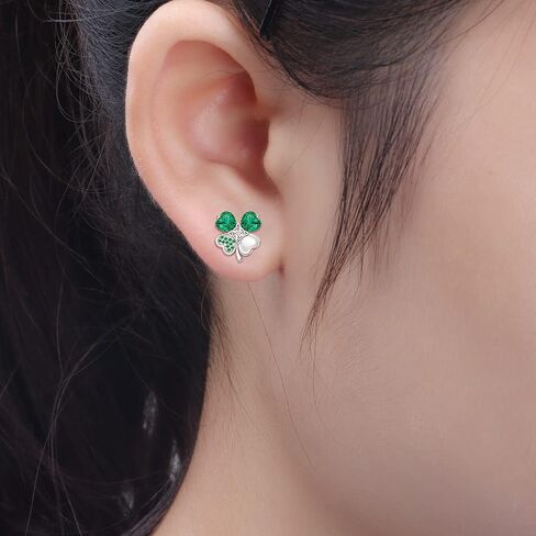 St Patricks Day Earrings Shamrock Earrings Four Leaf Clover Studs for Women Sterling Silver Celtic Knot Green Irish Shamrock Jewelry Charms Lucky Gifts, Metal, Cubic Zirconia in Kuwait