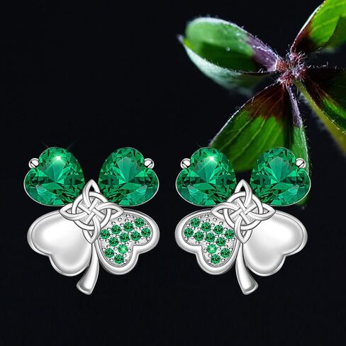 St Patricks Day Earrings Shamrock Earrings Four Leaf Clover Studs for Women Sterling Silver Celtic Knot Green Irish Shamrock Jewelry Charms Lucky Gifts, Metal, Cubic Zirconia in Kuwait