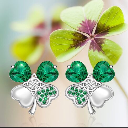 St Patricks Day Earrings Shamrock Earrings Four Leaf Clover Studs for Women Sterling Silver Celtic Knot Green Irish Shamrock Jewelry Charms Lucky Gifts, Metal, Cubic Zirconia in Kuwait