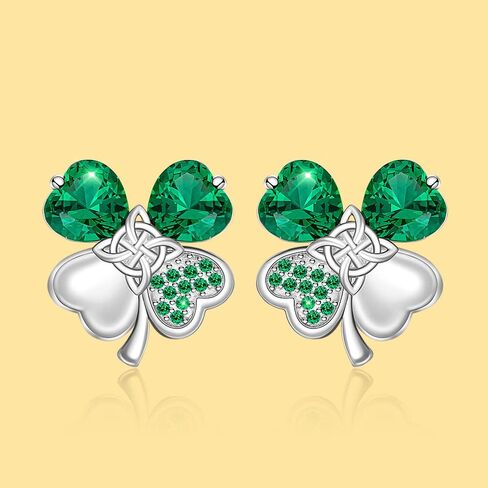 St Patricks Day Earrings Shamrock Earrings Four Leaf Clover Studs for Women Sterling Silver Celtic Knot Green Irish Shamrock Jewelry Charms Lucky Gifts, Metal, Cubic Zirconia in Kuwait