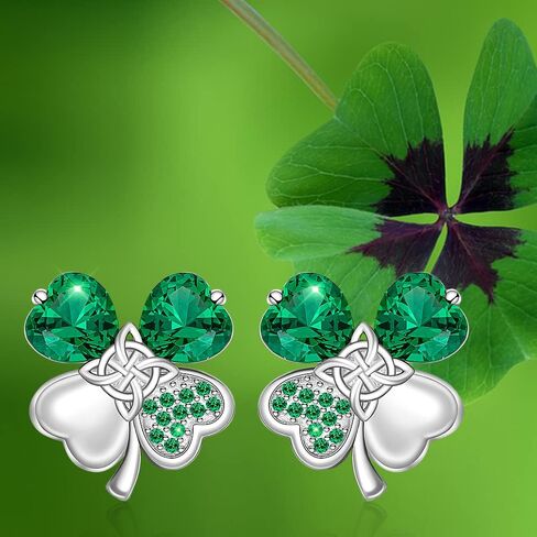 St Patricks Day Earrings Shamrock Earrings Four Leaf Clover Studs for Women Sterling Silver Celtic Knot Green Irish Shamrock Jewelry Charms Lucky Gifts, Metal, Cubic Zirconia in Kuwait