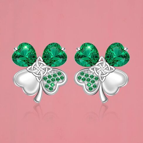St Patricks Day Earrings Shamrock Earrings Four Leaf Clover Studs for Women Sterling Silver Celtic Knot Green Irish Shamrock Jewelry Charms Lucky Gifts, Metal, Cubic Zirconia in Kuwait