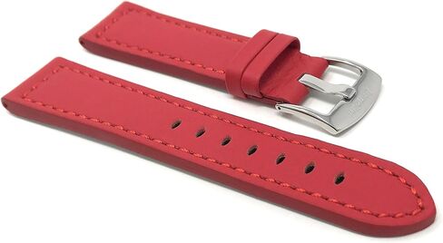 Bandini 22mm Mens Genuine Leather Watch Band Strap - Red with Stitching - Racer - Sports in Saudi Arabia