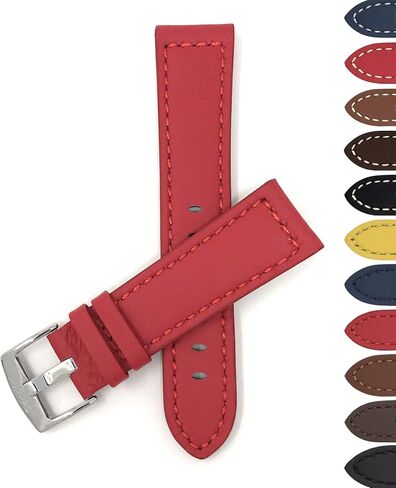 Bandini 22mm Mens Genuine Leather Watch Band Strap - Red with Stitching - Racer - Sports in Saudi Arabia