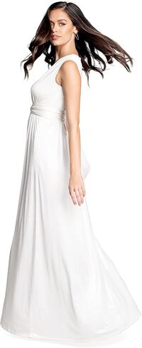 DRESS THE POPULATION Women's Krista V Neck Tie Waist Coated Jersey Slit Front Maxi Dress in Saudi Arabia