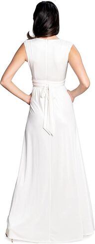 DRESS THE POPULATION Women's Krista V Neck Tie Waist Coated Jersey Slit Front Maxi Dress in Saudi Arabia