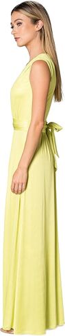 DRESS THE POPULATION Women's Krista V Neck Tie Waist Coated Jersey Slit Front Maxi Dress in Saudi Arabia