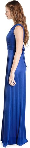 DRESS THE POPULATION Women's Krista V Neck Tie Waist Coated Jersey Slit Front Maxi Dress in Saudi Arabia