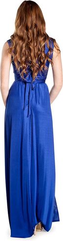 DRESS THE POPULATION Women's Krista V Neck Tie Waist Coated Jersey Slit Front Maxi Dress in Saudi Arabia