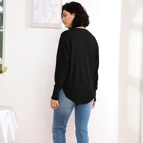 سترة نسائية من OPREXO خفيفة الوزن ورقبة على شكل حرف V وأكمام طويلة وحاشية منحنية غير متماثلة وأكمام طويلة in Kuwait