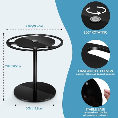 منظم النظارات الشمسية Laelr الاكريليك حامل عرض النظارات الشمسية مع 360 درجة دوارة النظارات الشمسية حامل تخزين النظارات الشمسية حامل النظارات الدوارة منظم معلق للمكتب مضمد الطاولة السوداء in Kuwait
