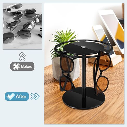 منظم النظارات الشمسية Laelr الاكريليك حامل عرض النظارات الشمسية مع 360 درجة دوارة النظارات الشمسية حامل تخزين النظارات الشمسية حامل النظارات الدوارة منظم معلق للمكتب مضمد الطاولة السوداء in Kuwait