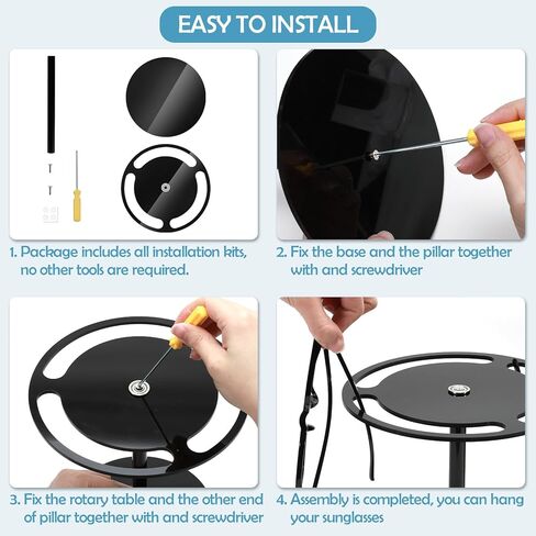 منظم النظارات الشمسية Laelr الاكريليك حامل عرض النظارات الشمسية مع 360 درجة دوارة النظارات الشمسية حامل تخزين النظارات الشمسية حامل النظارات الدوارة منظم معلق للمكتب مضمد الطاولة السوداء in Kuwait