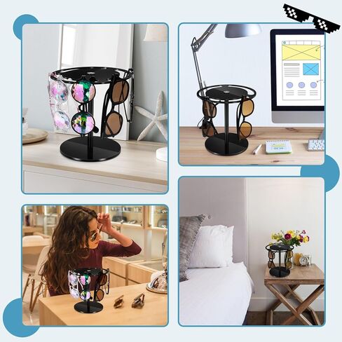 منظم النظارات الشمسية Laelr الاكريليك حامل عرض النظارات الشمسية مع 360 درجة دوارة النظارات الشمسية حامل تخزين النظارات الشمسية حامل النظارات الدوارة منظم معلق للمكتب مضمد الطاولة السوداء in Kuwait