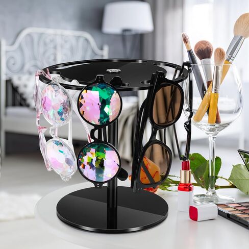 منظم النظارات الشمسية Laelr الاكريليك حامل عرض النظارات الشمسية مع 360 درجة دوارة النظارات الشمسية حامل تخزين النظارات الشمسية حامل النظارات الدوارة منظم معلق للمكتب مضمد الطاولة السوداء in Kuwait