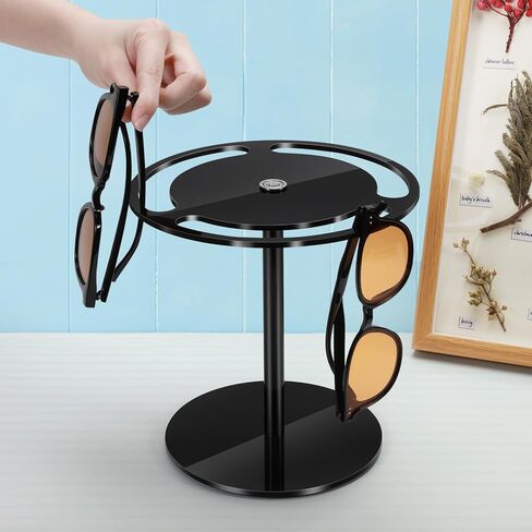 منظم النظارات الشمسية Laelr الاكريليك حامل عرض النظارات الشمسية مع 360 درجة دوارة النظارات الشمسية حامل تخزين النظارات الشمسية حامل النظارات الدوارة منظم معلق للمكتب مضمد الطاولة السوداء in Kuwait