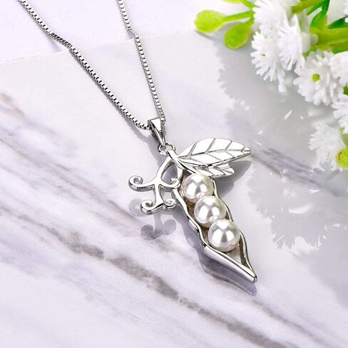 STARCHENIE 3 Peas in a Pod Necklace 925 Sterling Silver Pearl Peapod Pendant Jewelry Gift for Women in Kuwait