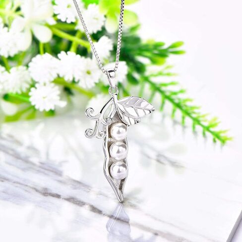 STARCHENIE 3 Peas in a Pod Necklace 925 Sterling Silver Pearl Peapod Pendant Jewelry Gift for Women in Kuwait