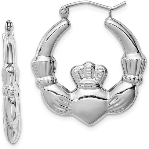 925 Sterling Silver Rhodium Plated Irish Claddagh Celtic Trinity Knot Hoop Earrings - 25mm 1 Inch diameter - Made in the USA - Gift for St Patricks Day in Saudi Arabia