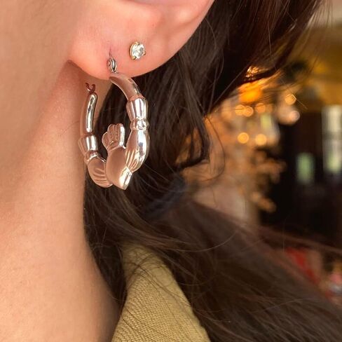 925 Sterling Silver Rhodium Plated Irish Claddagh Celtic Trinity Knot Hoop Earrings - 25mm 1 Inch diameter - Made in the USA - Gift for St Patricks Day in Saudi Arabia