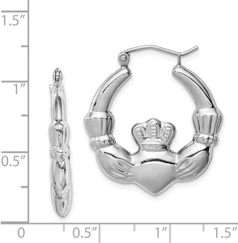 925 Sterling Silver Rhodium Plated Irish Claddagh Celtic Trinity Knot Hoop Earrings - 25mm 1 Inch diameter - Made in the USA - Gift for St Patricks Day in Saudi Arabia