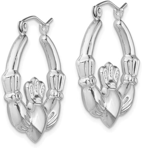 925 Sterling Silver Rhodium Plated Irish Claddagh Celtic Trinity Knot Hoop Earrings - 25mm 1 Inch diameter - Made in the USA - Gift for St Patricks Day in Saudi Arabia