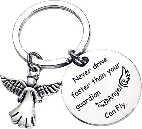 انكريو سلاسل مفاتيح بتصميم ملاك جارديان انجل لا تقود اسرع من حارسك، سلاسل مفاتيح للنساء هدية عيد ميلاد للابنة والابنة والاب والام، لون فضي, فضي in Kuwait