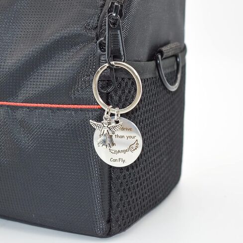 انكريو سلاسل مفاتيح بتصميم ملاك جارديان انجل لا تقود اسرع من حارسك، سلاسل مفاتيح للنساء هدية عيد ميلاد للابنة والابنة والاب والام، لون فضي, فضي in Kuwait