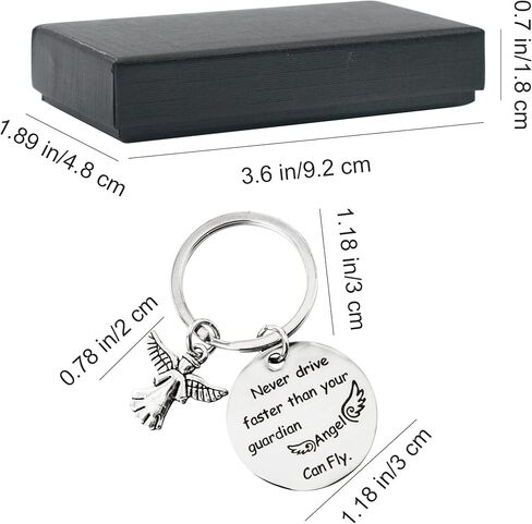 انكريو سلاسل مفاتيح بتصميم ملاك جارديان انجل لا تقود اسرع من حارسك، سلاسل مفاتيح للنساء هدية عيد ميلاد للابنة والابنة والاب والام، لون فضي, فضي in Kuwait