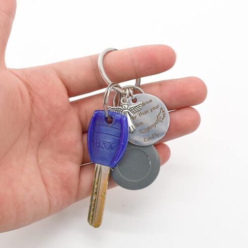 انكريو سلاسل مفاتيح بتصميم ملاك جارديان انجل لا تقود اسرع من حارسك، سلاسل مفاتيح للنساء هدية عيد ميلاد للابنة والابنة والاب والام، لون فضي, فضي in Kuwait