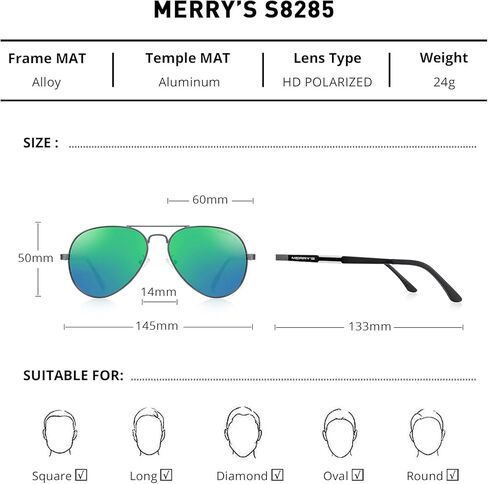 نظارات شمسية مستقطبة عالية الدقة للرجال من MERRY'S، نظارات شمسية للقيادة من الألومنيوم والمغنيسيوم S8285 in Kuwait