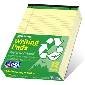 وسادات KAISA القانونية مقاس 8.5x11 بوصة، وسادات كتابة عريضة، دفاتر ملاحظات ورقية معاد تدويرها 8.5x11 وسادات قانونية، صفراء 50 ورقة 12 وسادة، REC-MCY50W in Kuwait