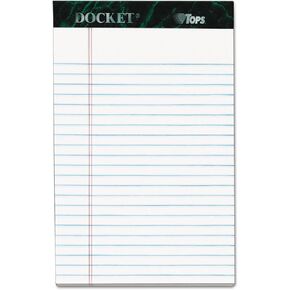 TOPS Docket Writing Tablet, 5 x 8 Inches, Perforated, White, Narrow Rule, 50 Sheets per Pad, 6 Pads per Pack (63366)
