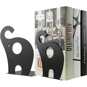 Cartoon Elephant Pattern Book Organizer Cute Metal Bookends for Kids School Library Desk Study Home Office Decoration Gift (Pink)