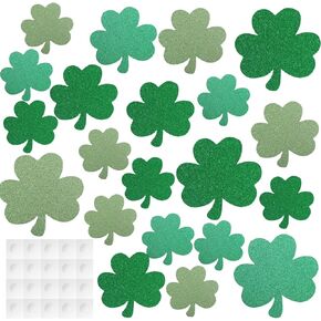 45pcs St Patricks Day Shamrock Cutouts, Glitter Paper Shamrock Cutouts Green Lucky Clover Cut Out for Doors Windows Classrooms Bulletin Boards Party Decorations Craft