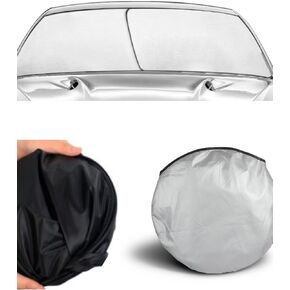 Windshield Sun Shade (EZ Install | EZ FOLD | EZ Store) Two Piece Foldable Dash Protector UV hot Cold Summer Winter Sunshade Window